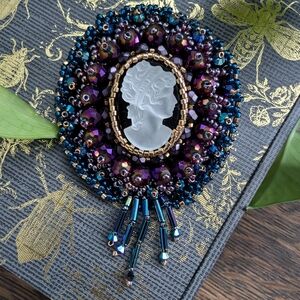 Beautiful Handmade Beaded Cameo Brooch